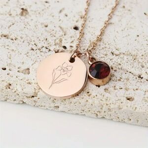 "February" Birth Flower & Glass Gem Sparkle Pendant Necklace
